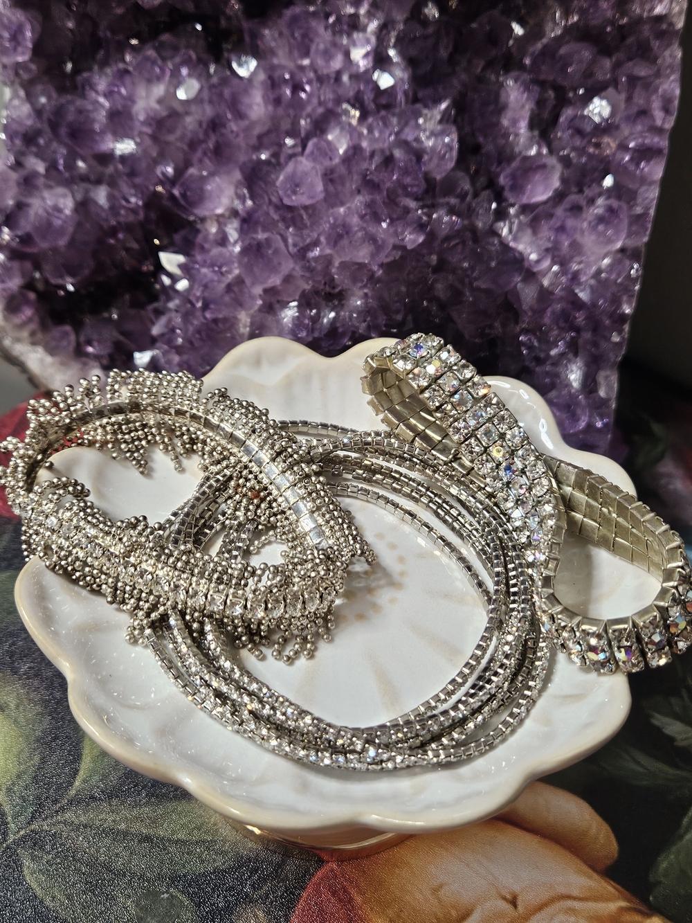 Silver Crystal Stretch Bracelet Set - Women's Jewelry